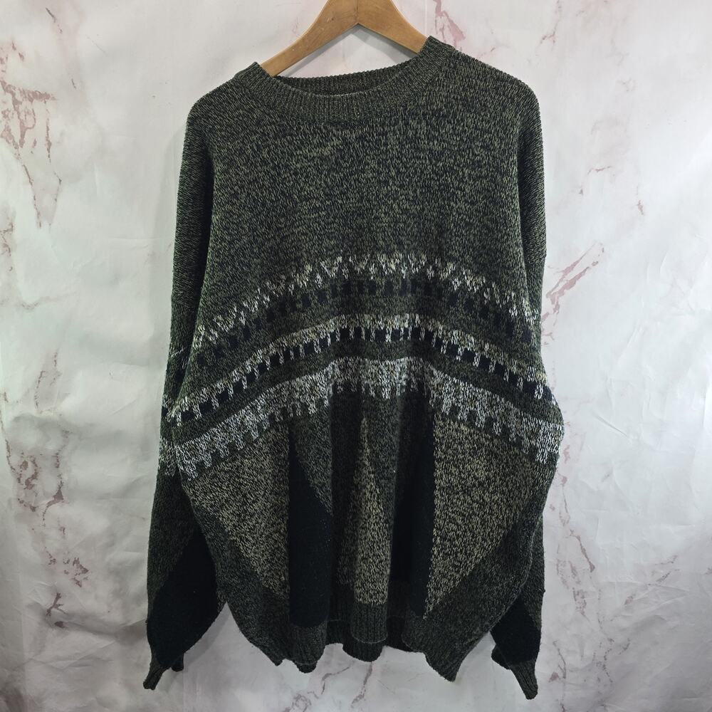 Vintage Sweater Mens 2XL Green Crew Neck 90s 80s Oversized Grandpa Cosby